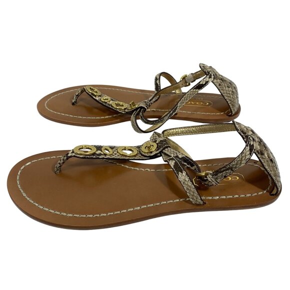 Coach Womens Sienna Snake-Print Leather Sandals Gold Turnlock Size 8.5 B - Picture 2 of 9